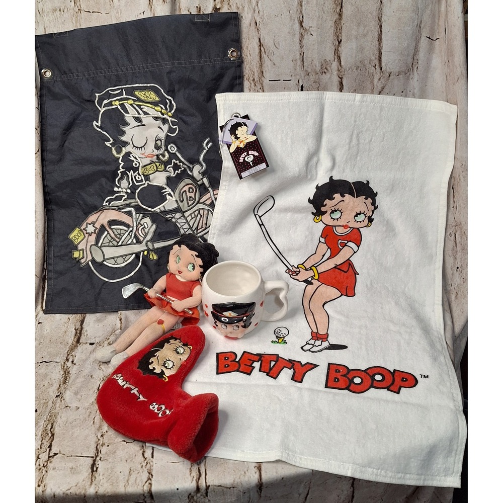 Vintage Lot Betty Boop Memorabilia Handbag Plush Dolls Mug Banners Golf‎ Towel
